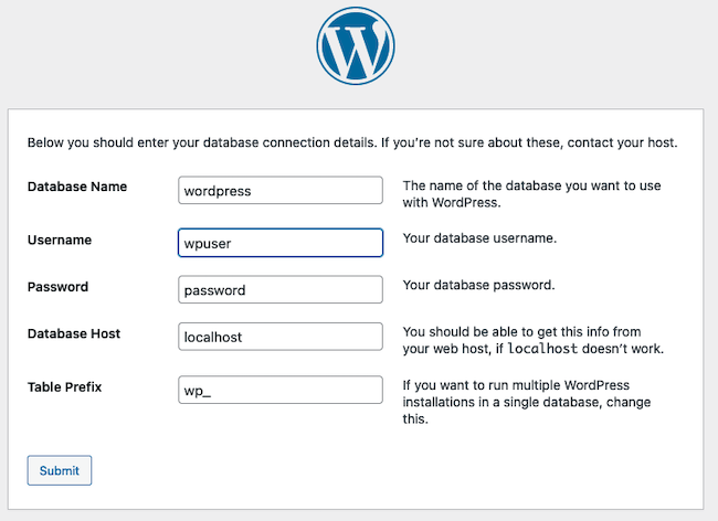 Enter the Database Information