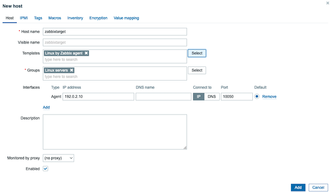 Configure a Zabbix host