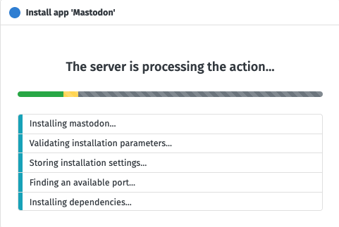 Installation progress for an application from YunoHost