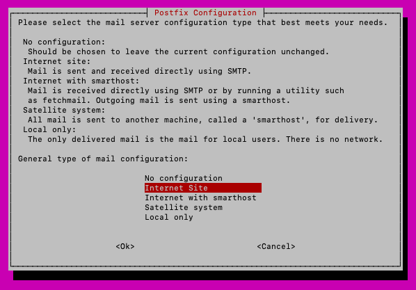 Postfix configuration type